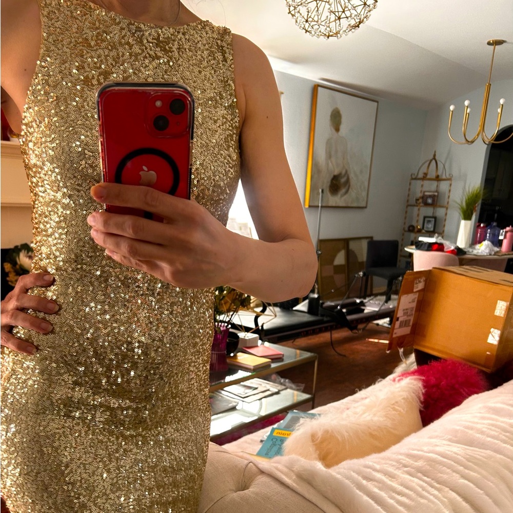 Gold Sequin Bodycon Cocktail Dress Alice and Olivia 0